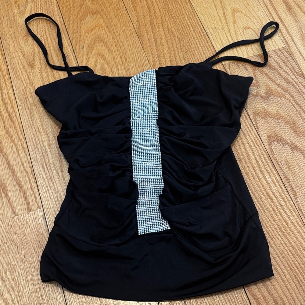 Black Rhinestone-Embellished Spaghetti Strap Top - Picture 6 of 7